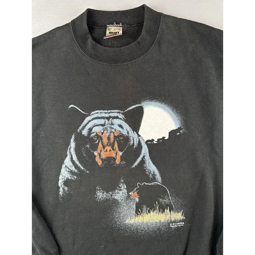 Vintage 90s Bear Sweatshirt USA Made Fruit Of The Loom Black XL Nature